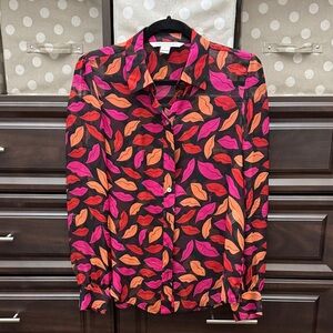 Vibrant Lip Print Women's silk blouse